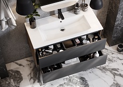 Акватон Мебель для ванной Сохо 100 подвесная дуб веллингтон/графит софт – фотография-3