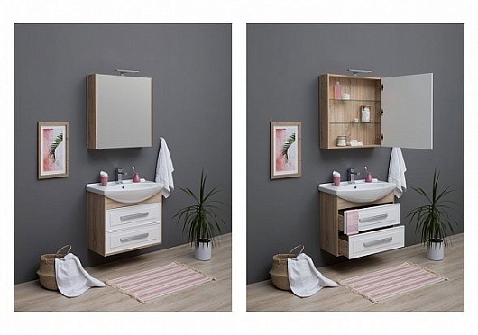 Aquanet Тумба с раковиной Остин 75 белая/дуб сонома – картинка-7