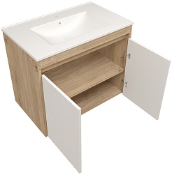 Teymi Тумба с раковиной Netta 75 Волна подвесная дуб/белый – фотография-2