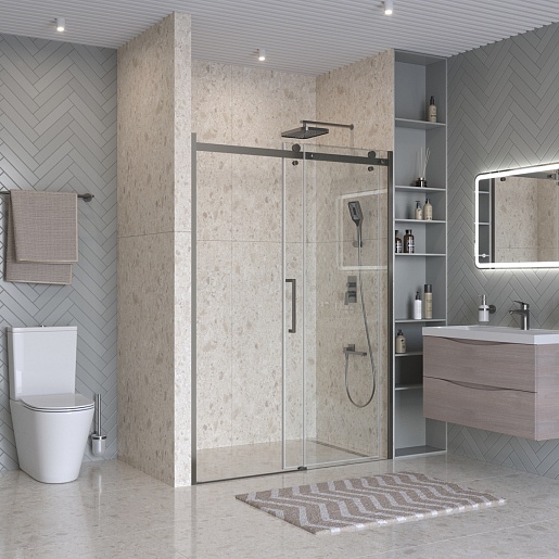 BelBagno Душевая дверь в нишу Marino MARINO-2-BF-1-150-C-GM 150x195 профиль оружейная сталь стекло прозрачное – фотография-4