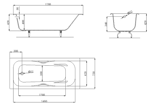 Owl 1975 Ванна чугунная Bjorn 1700x750 с ручками – фотография-4