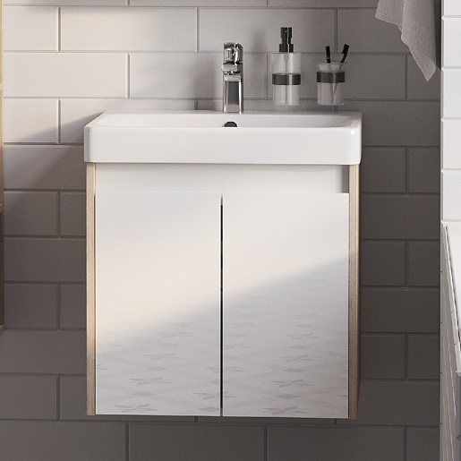 Акватон Тумба с раковиной Сканди Doors 55 белая/дуб верона – фотография-8