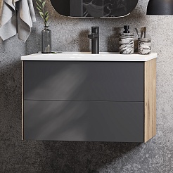 Акватон Тумба под раковину Сохо 75 подвесная дуб веллингтон/графит софт – фотография-4