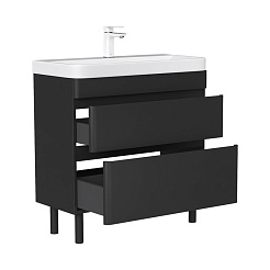 Equil Тумба под раковину Eltoro 80 2 ящика напольная черный софт – фотография-2