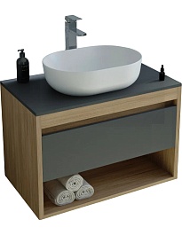 Teymi Тумба с раковиной Ritta 85 дуб эврика/графит матовый подвесная T60532 раковина T50208 – фотография-1