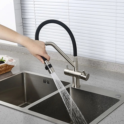 Gappo Смеситель для кухни G4398-85 сатин/черный – картинка-3