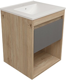 Teymi Тумба с раковиной Vitra 50 подвесная дуб/графит – фотография-1