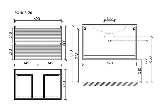 Sancos Тумба с раковиной Folk 70 bianco раковина Element 71 CN7007 – картинка-5