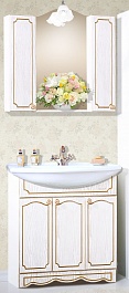 Бриклаер Мебель для ванной Лючия 80 белый глянец/золото, 2 шкафчика – фотография-1