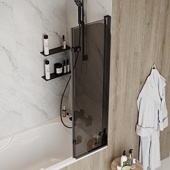 Teymi Шторка на ванну Anni 80x140 профиль черный матовый стекло тонированное – фотография-7