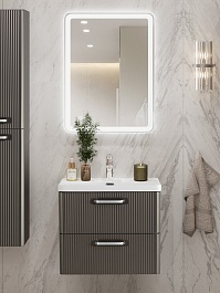 BelBagno Тумба с раковиной Due 60 подвесная Оружейная сталь ручки Хром полированный – фотография-12