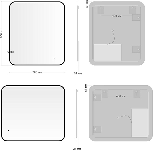 Aquanet Зеркало Контур 80x70 Led TX с подсветкой черное – фотография-4