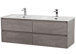 BelBagno Тумба с раковиной Kraft 140 подвесная 4 ящика Cemento Grigio двойная раковина – фотография-1