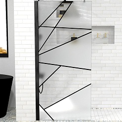 Ceruttispa Душевое ограждение Pick T90B профиль черный стекло матовое/прозрачное с рисунком – фотография-1