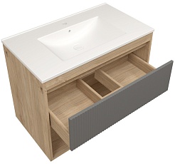 Teymi Тумба с раковиной Vitra 80 Волна подвесная дуб/графит – фотография-2