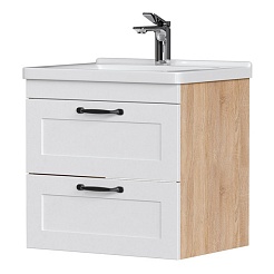 Equil Тумба с раковиной Lago 70 2 ящика подвесная белая/дерево – фотография-1