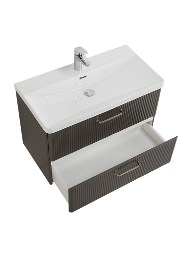 BelBagno Тумба с раковиной Due 80 подвесная Оружейная сталь ручки Матовый атласный никель – фотография-10