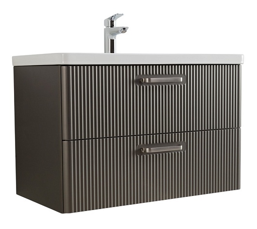 BelBagno Тумба с раковиной Due 80 подвесная Оружейная сталь ручки Матовый атласный никель – фото-1