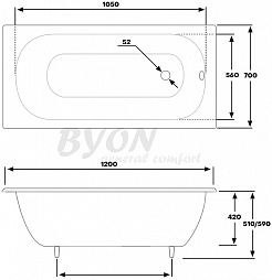 Byon Чугунная ванна BYON 13 120 см – фотография-7