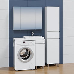 СанТа Мебель для ванной под стиральную машину Марс 90 R с зеркальным шкафом Стандарт 90 белая – фотография-2