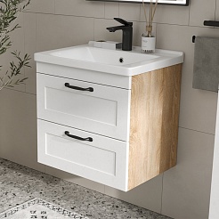 Equil Тумба с раковиной Lago 70 2 ящика подвесная белая/дерево – фотография-3