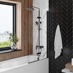 Teymi Шторка на ванну Anni 80x140 профиль черный матовый стекло прозрачное – фотография-6