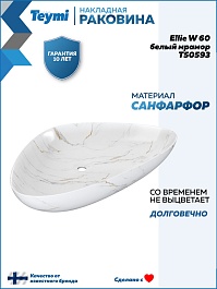 Teymi Раковина накладная Ellie W 60 T50593 белый мрамор – фотография-8