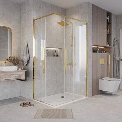 Grossman  Душевой уголок Galaxy 100x70x195 профиль золото сатин стекло прозрачное – фотография-4