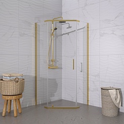 Triton Душевой уголок Дека-Голд 100x100 стекло прозрачное профиль золото – фотография-3