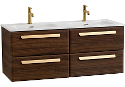 Cezares Тумба с раковиной Eco Cer-N 120 с 4 ящиками орех шоколад софт CZR-8095-120-2 ручки сатиновое золото – фотография-1