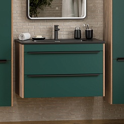 Brevita Тумба под раковину Greenwood 80 подвесная зеленая матовая/дуб галифакс олово – фотография-2
