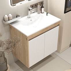 Teymi Тумба с раковиной Netta 70 Волна подвесная дуб/белый – фотография-4