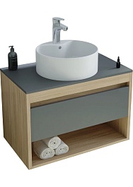 Teymi Тумба с раковиной Ritta 75 дуб эврика/графит матовый подвесная T60525 раковина T50104 – фотография-1