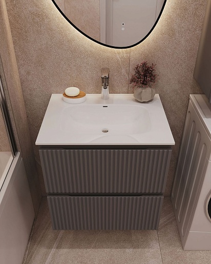 Aquanet Тумба с раковиной Джейн 2.0 60 Flat подвесная графит матовый – фотография-6