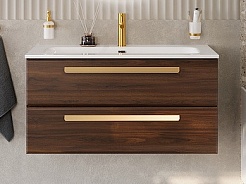 Cezares Тумба с раковиной Eco Cer-N 100 орех шоколад софт CZR-8095-100 ручки сатиновое золото – фотография-1