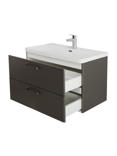 BelBagno Тумба с раковиной Due 80 подвесная Оружейная сталь ручки Матовый тёмный никель – фотография-2