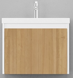 Velvex Тумба с раковиной подвесная Klaufs 60 белая/дерево, 1 ящик – фотография-1