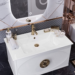 Opadiris Мебель для ванной Ибица 90 с овальным зеркалом подвесная белая/золото – фотография-4