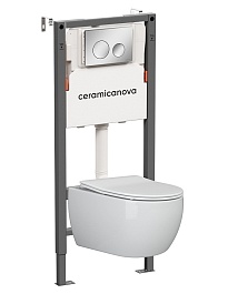 Ceramicanova Подвесной унитаз Play Rimless с системой инсталляции Balance кнопка Circle хром глянцевый – фотография-1