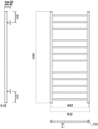 Domoterm Полотенцесушитель Медея П12 (3-4-5) 600x1200 хром – фотография-3