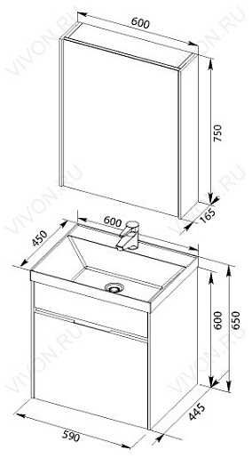 Aquanet Тумба с раковиной "Латина 70" 1 ящик (180000) – фотография-4