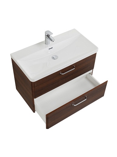 BelBagno Тумба с раковиной Due 80 подвесная Noce ручки Хром полированный – картинка-9