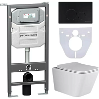 Ceramicanova Подвесной унитаз Metric Rimless с шумоизоляционной панелью CN1000 с системой инсталляции Envision кнопка Round чёрный матовый