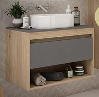 Teymi Тумба с раковиной Ritta 85 дуб эврика/графит матовый подвесная T60532 раковина T50606
