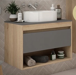 Teymi Тумба с раковиной Ritta 85 дуб эврика/графит матовый подвесная T60532 раковина T50606 – фотография-1