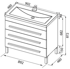 Aquanet Тумба с раковиной "Верона 90" напольная, ящики, черная – фотография-6
