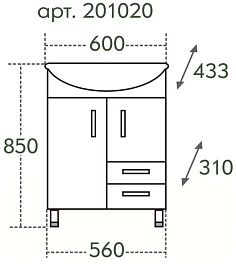 СанТа Мебель для ванной Грация Прима 60 L свет, с ящиками – фотография-7