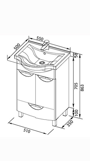 Aquanet Тумба с раковиной "Асти 55 М" с ящиком (178263) – фотография-6