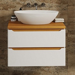 Mixline Тумба под раковину Виктория 70 подвесная белая софт/дуб светлый – фотография-3