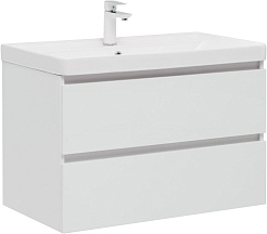 Aquanet Тумба с раковиной Вега 80 подвесная белая глянцевая – фотография-1